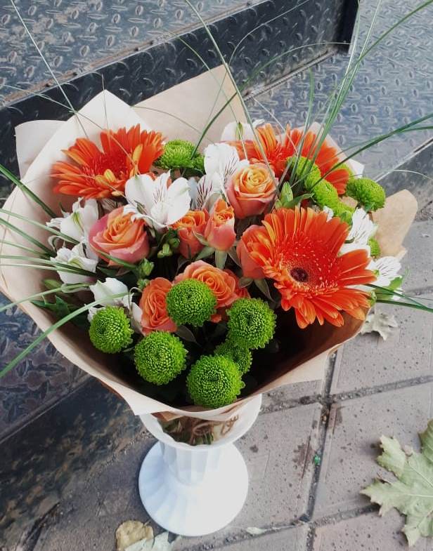Букет цветов из: Герберы, Хризантемы, Альстромерии и Розы в Шемышейке