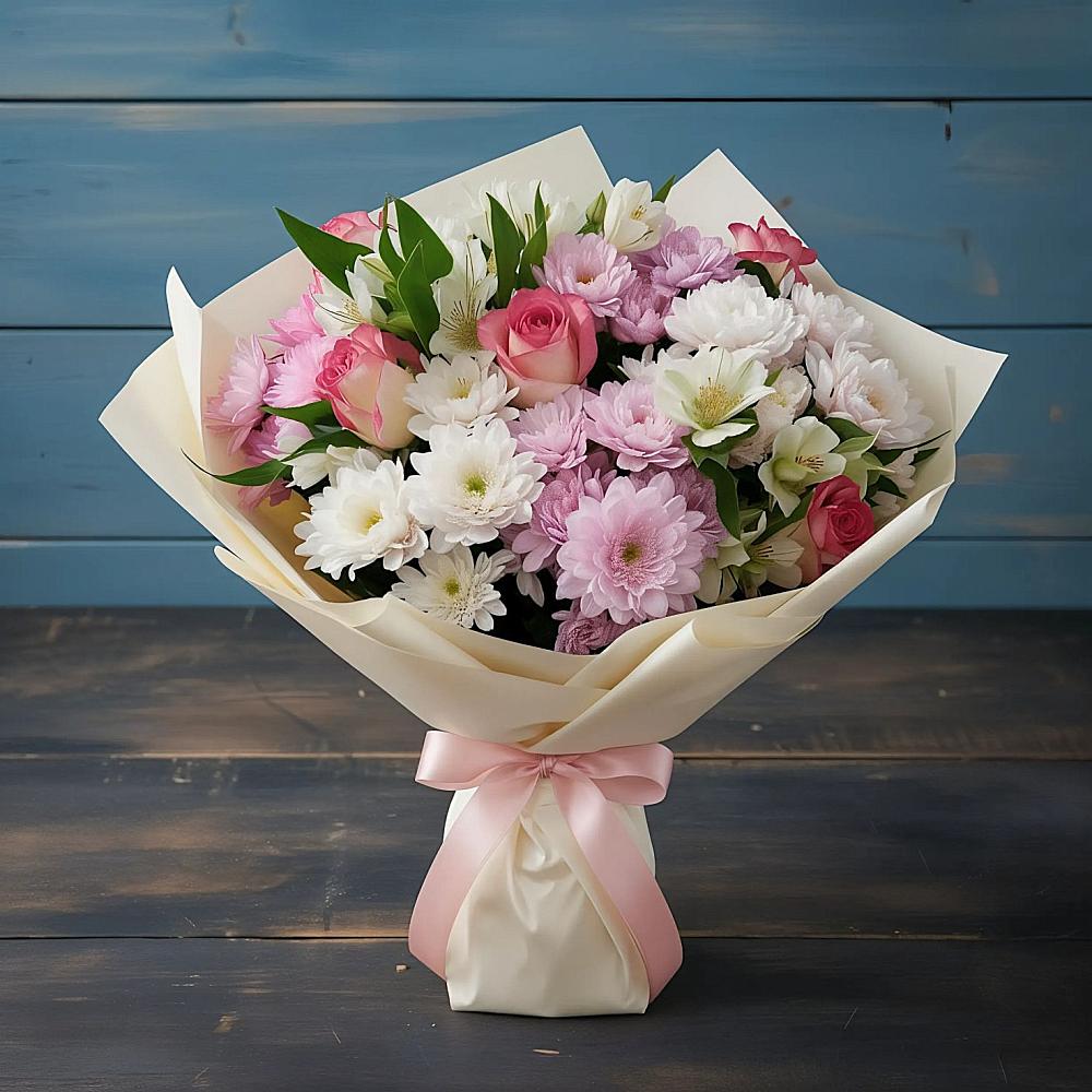 Букет цветов из: Хризантемы, Альстромерии и Розы в Шемышейке